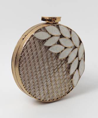 Gold pearl clutch with intricate brass work 3