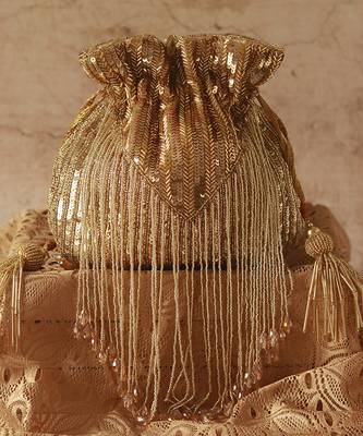 Gold silk tassles potli with handle 2