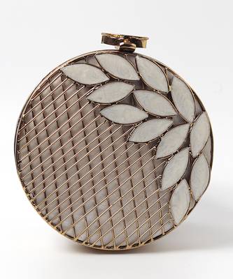 Gold pearl clutch with intricate brass work 4