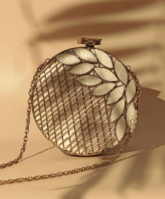 Gold pearl clutch with intricate brass work 5