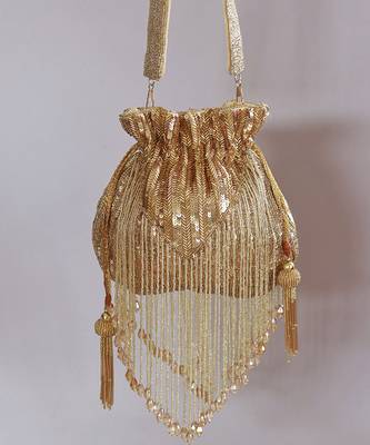 Gold silk tassles potli with handle 3