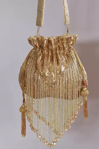 Gold silk tassles potli with handle
