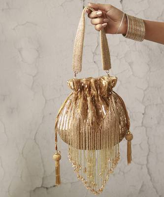 Gold silk tassles potli with handle 5