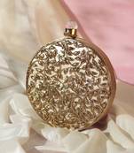 Gold intricate brass work pearl clutch