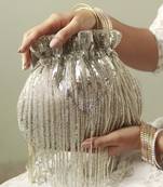 Silver silk tassles potli with handle