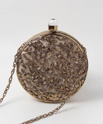 Gold intricate brass work pearl clutch 5