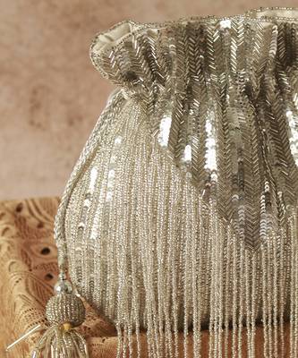 Silver silk tassles potli with handle 2