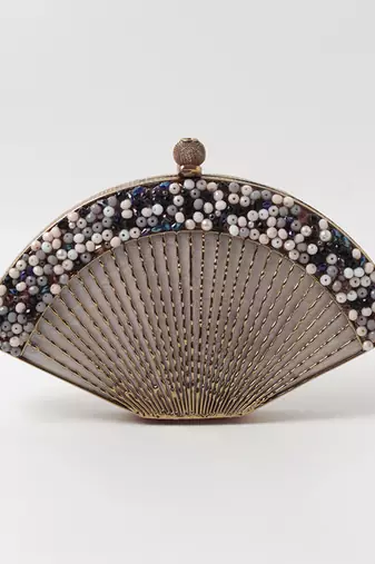 Gold handcrafted clutch with detachable chain