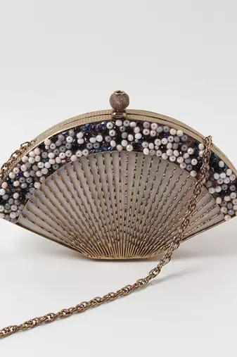 Gold handcrafted clutch with detachable chain