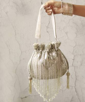 Silver silk tassles potli with handle 5