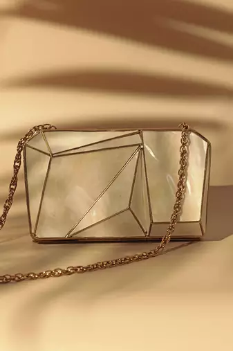 Gold handcrafted clutch with removeable chain