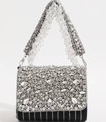 Black suede embellished flap over clutch bag