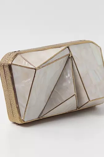 Gold handcrafted clutch with removeable chain