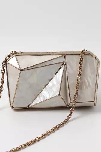 Gold handcrafted clutch with removeable chain