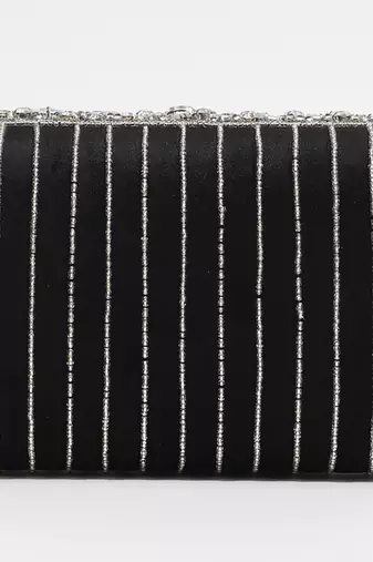 Black suede embellished flap over clutch bag