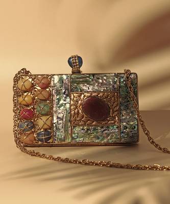 Gold beaded clutch with detachable chain 2