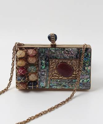 Gold beaded clutch with detachable chain 4