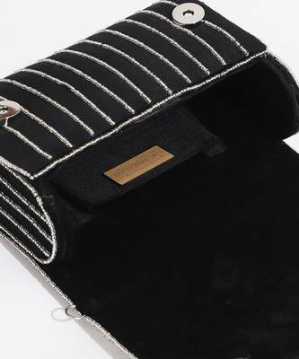 Black suede embellished flap over clutch bag 4