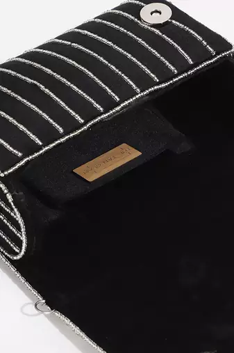 Black suede embellished flap over clutch bag