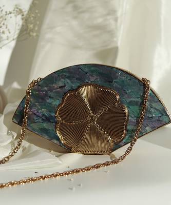 Blue & gold clutch with detachable chain 1