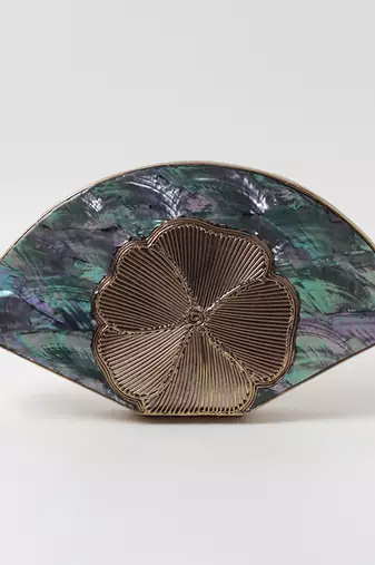 Blue & gold clutch with detachable chain