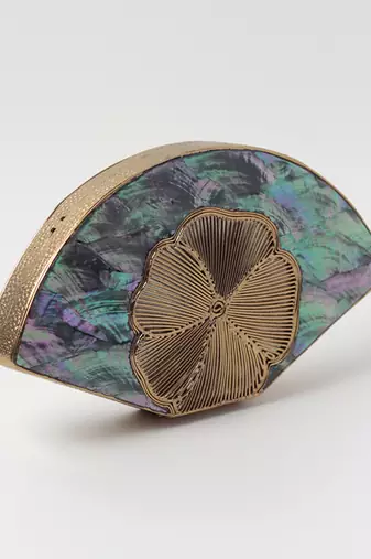 Blue & gold clutch with detachable chain