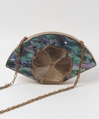 Blue & gold clutch with detachable chain 5
