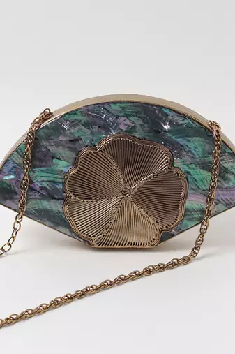 Blue & gold clutch with detachable chain
