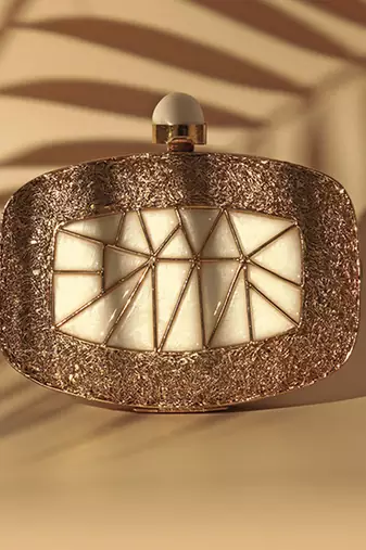 Hand crafted gold clutch with detachable chain