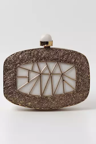 Hand crafted gold clutch with detachable chain