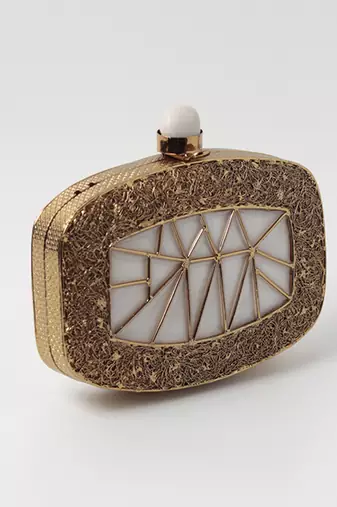 Hand crafted gold clutch with detachable chain