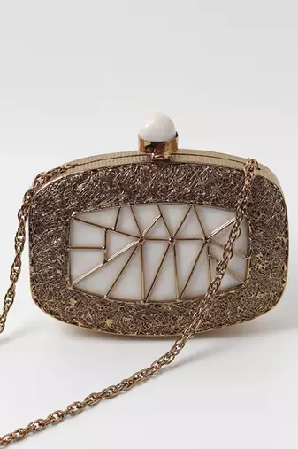 Hand crafted gold clutch with detachable chain