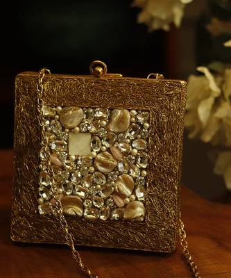 Red rose gold embellished clutch 1