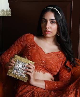 Red rose gold embellished clutch 4