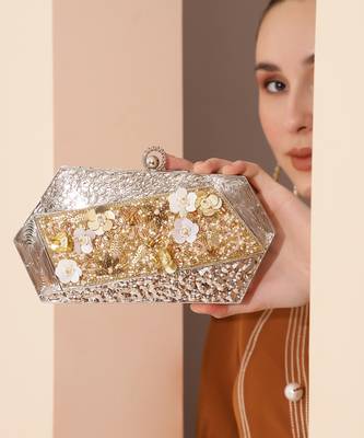Silver beaded embellished clutch 1