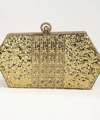 Gold embellished clutch with detachable chain 4