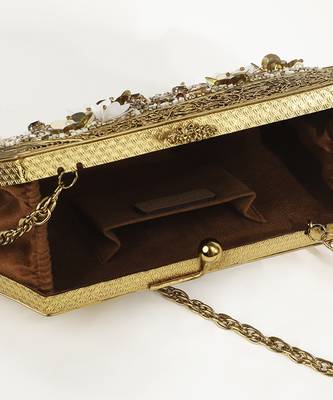 Gold embellished clutch with detachable chain 5