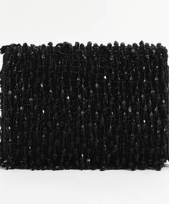 Black suede beaded flap over clutch bag 2