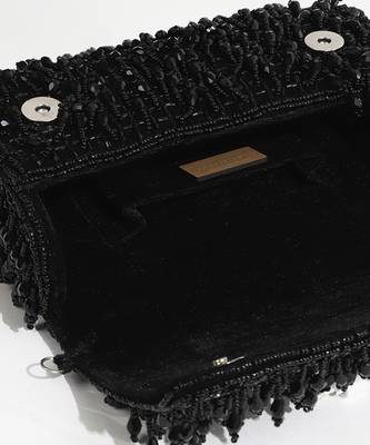 Black suede beaded flap over clutch bag 4
