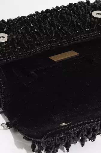 Black suede beaded flap over clutch bag