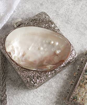 Silver clutch handcrafted with intricate detailing 4