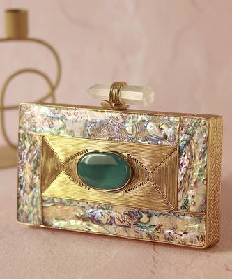 Gold golden embellished brass clutch 1