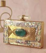 Gold golden embellished brass clutch