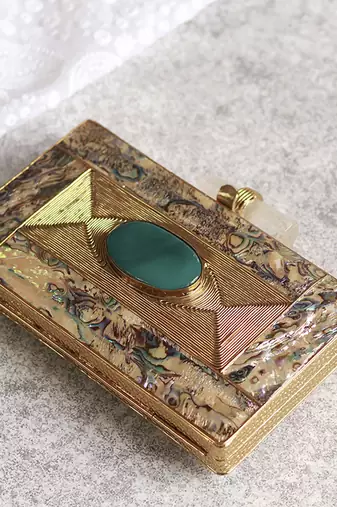 Gold golden embellished brass clutch