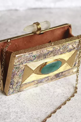Gold golden embellished brass clutch