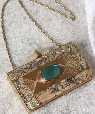 Gold golden embellished brass clutch 4