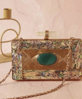 Gold golden embellished brass clutch 5