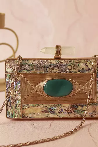 Gold golden embellished brass clutch