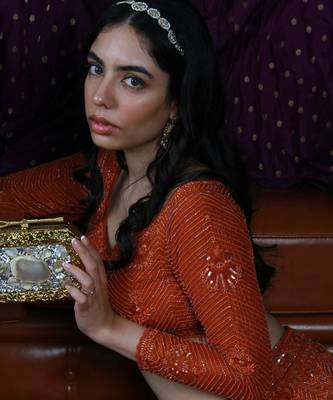 Gold beaded embellished agate stone clutch 1