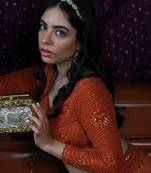 Gold beaded embellished agate stone clutch